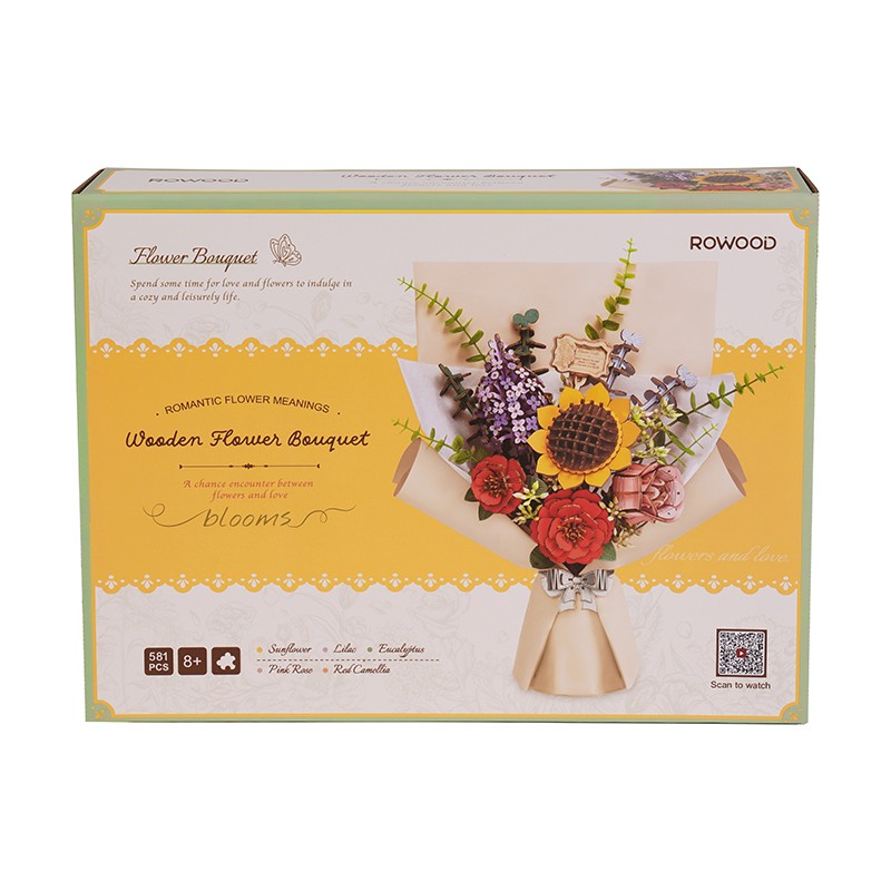Rowood TW01H Çiçek Buketi Wooden Flower Bouquet DIY Minyatür Maket Model Seti Ahşap 3D Wooden Puzzle 3D Model Kit Detaylı Dekoratif Hobi Seti Ahşap Maket