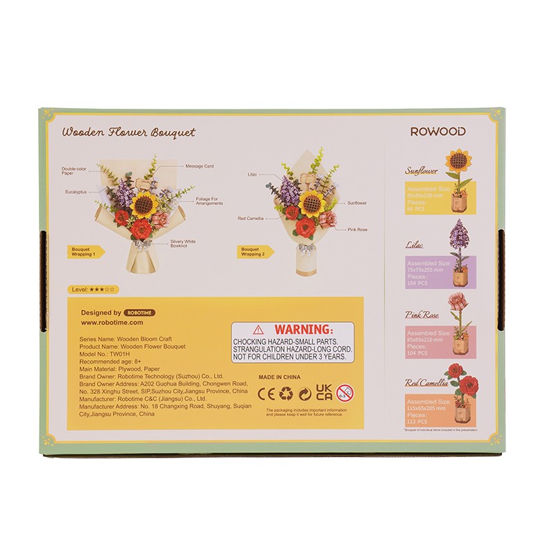 Rowood TW01H Çiçek Buketi Wooden Flower Bouquet DIY Minyatür Maket Model Seti Ahşap 3D Wooden Puzzle 3D Model Kit Detaylı Dekoratif Hobi Seti Ahşap Maket