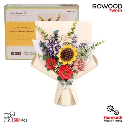 Rowood - Rowood TW01H Çiçek Buketi Wooden Flower Bouquet DIY Minyatür Maket Model Seti Ahşap 3D Wooden Puzzle 3D Model Kit Detaylı Dekoratif Hobi Seti Ahşap Maket