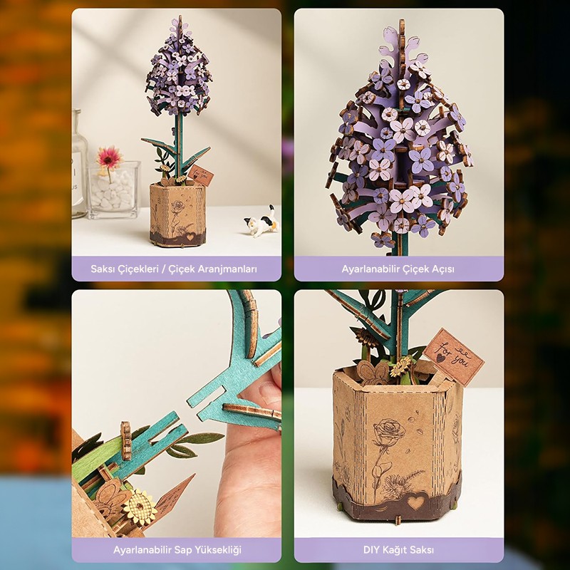 Rowood TW021 Leylak Çiçeği (Lilac) DIY Minyatür Maket Model Seti Ahşap 3D Wooden Puzzle 3D Model Kit Ahşap Maket Dekoratif Hobi Seti