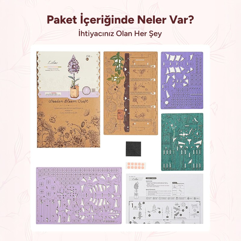 Rowood TW021 Leylak Çiçeği (Lilac) DIY Minyatür Maket Model Seti Ahşap 3D Wooden Puzzle 3D Model Kit Ahşap Maket Dekoratif Hobi Seti