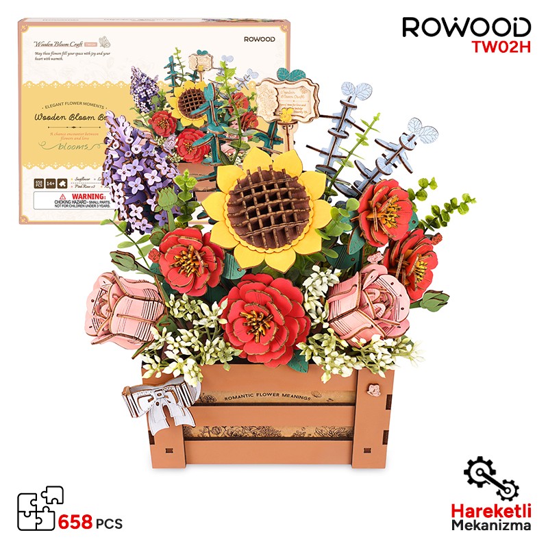 Rowood TW02H Çiçek Kutusu (Wooden Bloom Box) DIY Minyatür Maket Model Seti Ahşap 3D Wooden Puzzle 3D Model Kit Detaylı Dekoratif Hobi Seti Ahşap Maket