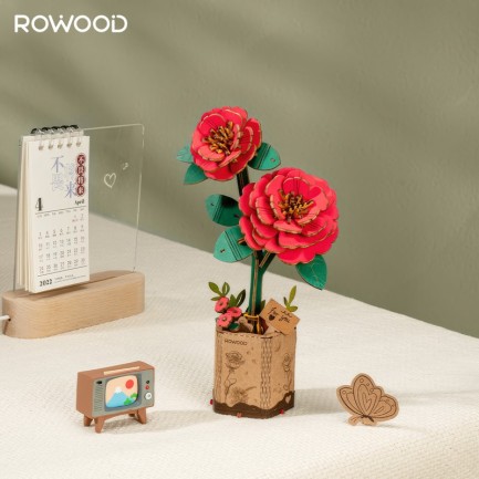 Rowood TW031 Red Camellia 3D Wooden Puzzle - Thumbnail
