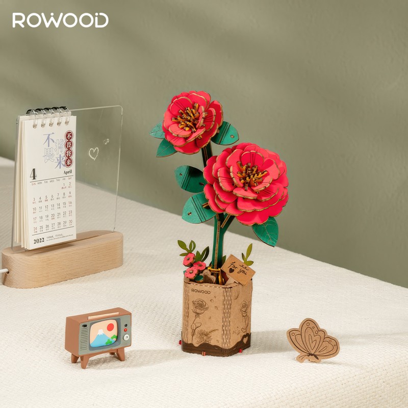 Rowood TW031 Red Camellia 3D Wooden Puzzle