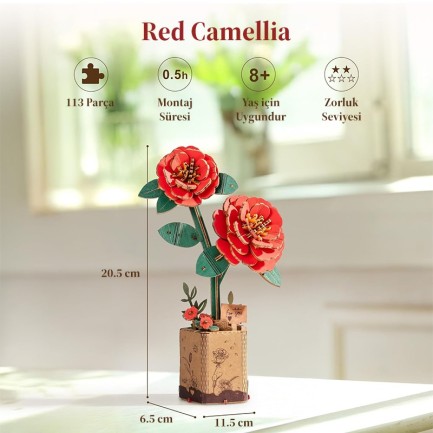 Rowood TW031 Red Camellia 3D Wooden Puzzle - Thumbnail