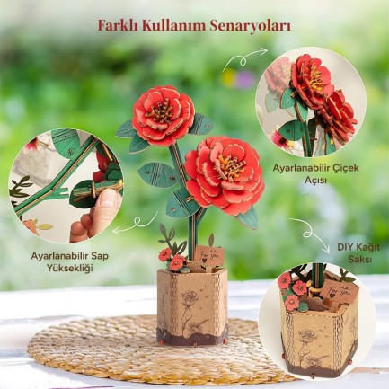 Rowood TW031 Red Camellia 3D Wooden Puzzle - Thumbnail