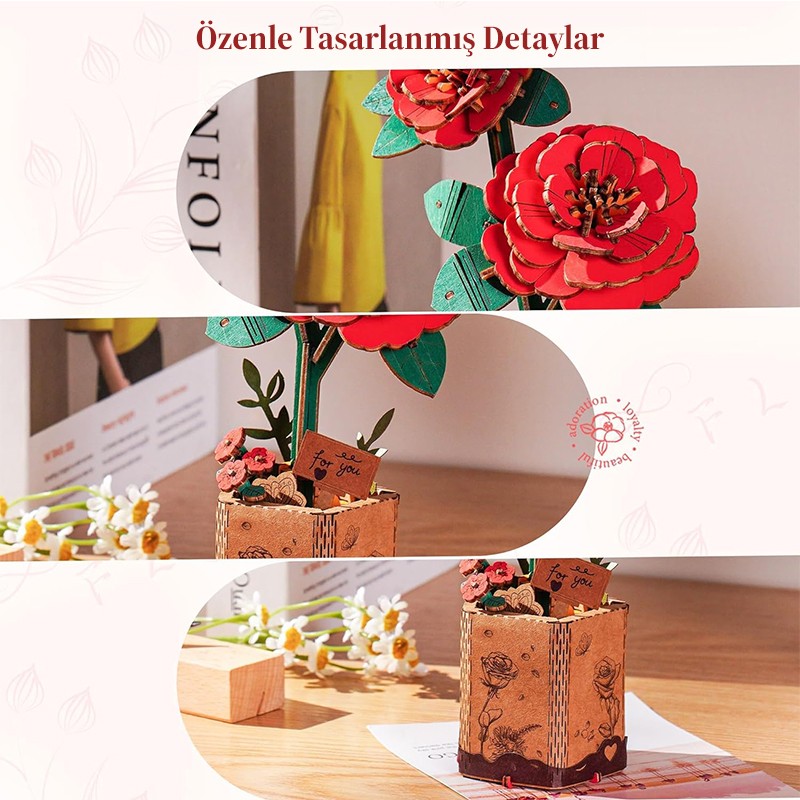 Rowood TW031 Red Camellia 3D Wooden Puzzle