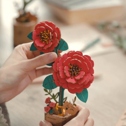 Rowood TW031 Red Camellia 3D Wooden Puzzle - Thumbnail