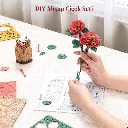 Rowood TW031 Red Camellia 3D Wooden Puzzle - Thumbnail