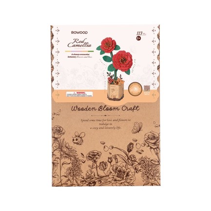 Rowood TW031 Red Camellia 3D Wooden Puzzle - Thumbnail