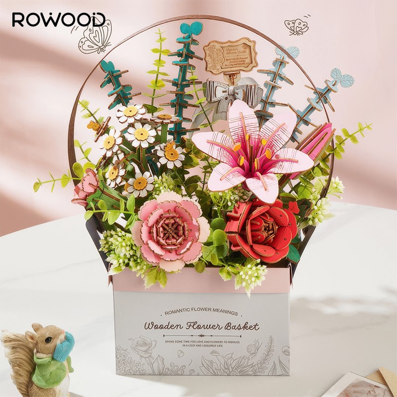 Rowood TW03H Wooden Flower Basket 3D Wooden Puzzle