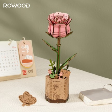Rowood TW041 Pembe Gül (Pink Rose) DIY Minyatür Maket Model Seti Ahşap 3D Wooden Puzzle 3D Model Kit Ahşap Maket Dekoratif Hobi Seti - Thumbnail