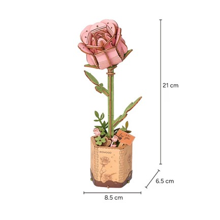 Rowood TW041 Pembe Gül (Pink Rose) DIY Minyatür Maket Model Seti Ahşap 3D Wooden Puzzle 3D Model Kit Ahşap Maket Dekoratif Hobi Seti - Thumbnail