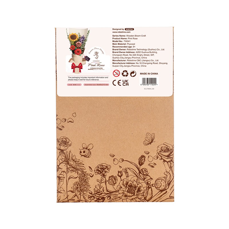 Rowood TW041 Pembe Gül (Pink Rose) DIY Minyatür Maket Model Seti Ahşap 3D Wooden Puzzle 3D Model Kit Ahşap Maket Dekoratif Hobi Seti