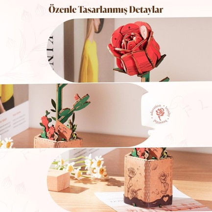 Rowood TW042 Kırmızı Gül (Red Rose) DIY Minyatür Maket Model Set Ahşap 3D Wooden Puzzle 3D Model Kit Ahşap Maket Dekoratif Hobi Seti - Thumbnail