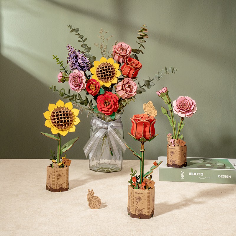 Rowood TW042 Kırmızı Gül (Red Rose) DIY Minyatür Maket Model Set Ahşap 3D Wooden Puzzle 3D Model Kit Ahşap Maket Dekoratif Hobi Seti