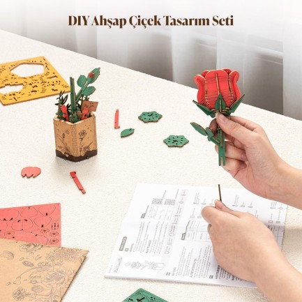 Rowood TW042 Kırmızı Gül (Red Rose) DIY Minyatür Maket Model Set Ahşap 3D Wooden Puzzle 3D Model Kit Ahşap Maket Dekoratif Hobi Seti - Thumbnail