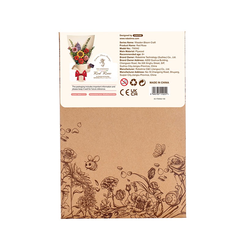 Rowood TW042 Kırmızı Gül (Red Rose) DIY Minyatür Maket Model Set Ahşap 3D Wooden Puzzle 3D Model Kit Ahşap Maket Dekoratif Hobi Seti