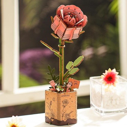 Rowood TW051 Karanfil Çiçeği Pink Carnation DIY Minyatür Maket Model Seti Ahşap 3D Wooden Puzzle Model Kit Ahşap Maket Dekoratif Hobi Seti - Thumbnail