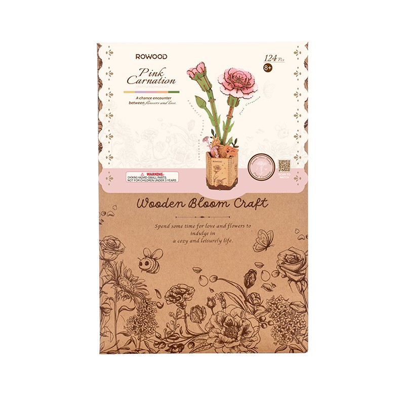 Rowood TW051 Karanfil Çiçeği Pink Carnation DIY Minyatür Maket Model Seti Ahşap 3D Wooden Puzzle Model Kit Ahşap Maket Dekoratif Hobi Seti