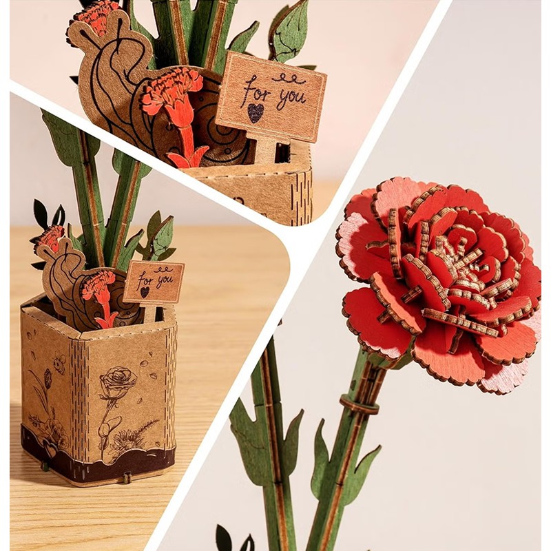 Rowood TW052 Red Carnation 3D Wooden Puzzle