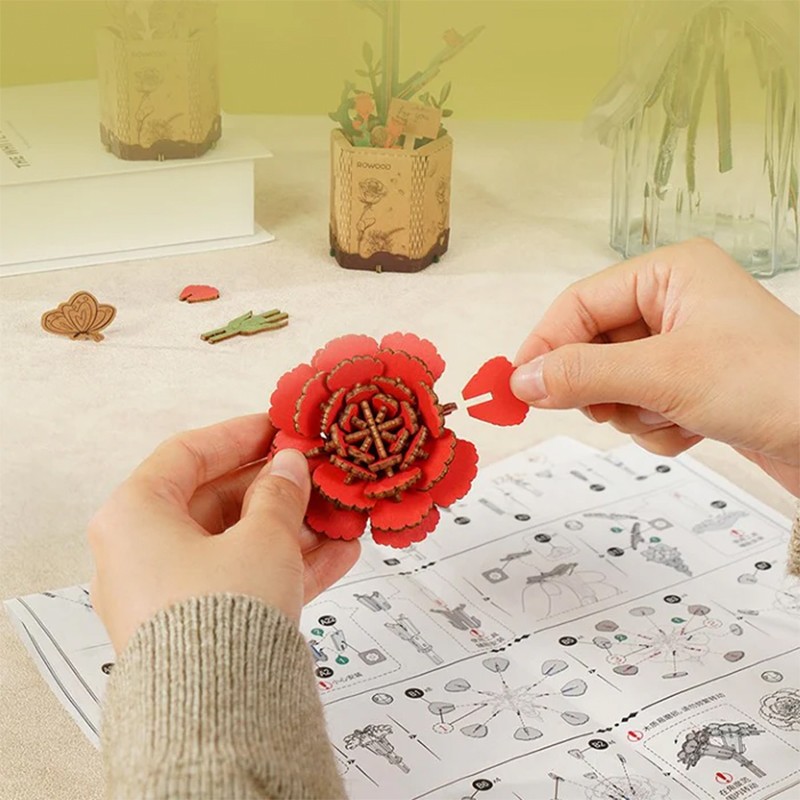 Rowood TW052 Red Carnation 3D Wooden Puzzle