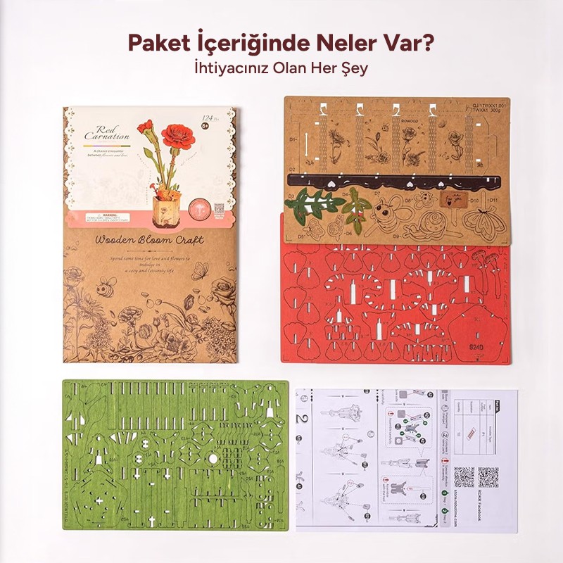 Rowood TW052 Red Carnation 3D Wooden Puzzle