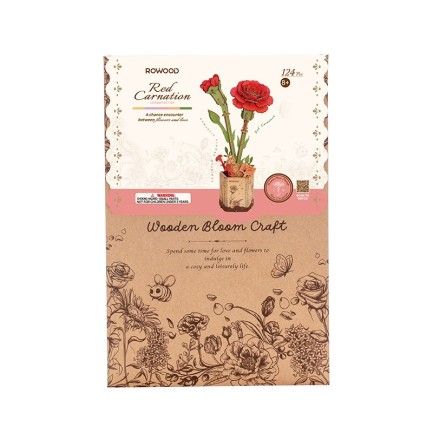 Rowood TW052 Red Carnation 3D Wooden Puzzle - Thumbnail