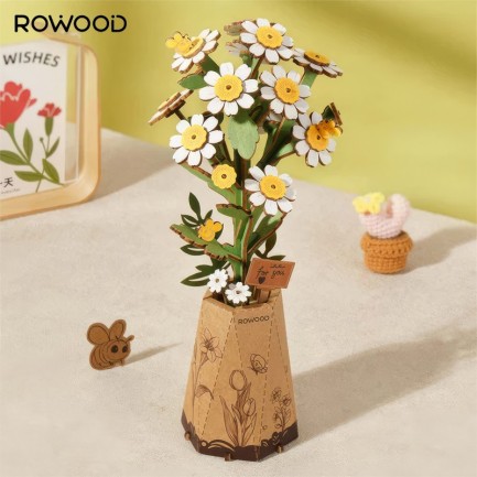 Rowood TW061 Papatya Çiçeği Chamomile DIY Minyatür Maket Model Seti Ahşap 3D Wooden Puzzle Model Kit Ahşap Maket Dekoratif Hobi Seti - Thumbnail