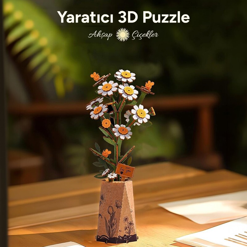 Rowood TW061 Papatya Çiçeği Chamomile DIY Minyatür Maket Model Seti Ahşap 3D Wooden Puzzle Model Kit Ahşap Maket Dekoratif Hobi Seti