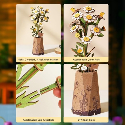Rowood TW061 Papatya Çiçeği Chamomile DIY Minyatür Maket Model Seti Ahşap 3D Wooden Puzzle Model Kit Ahşap Maket Dekoratif Hobi Seti - Thumbnail