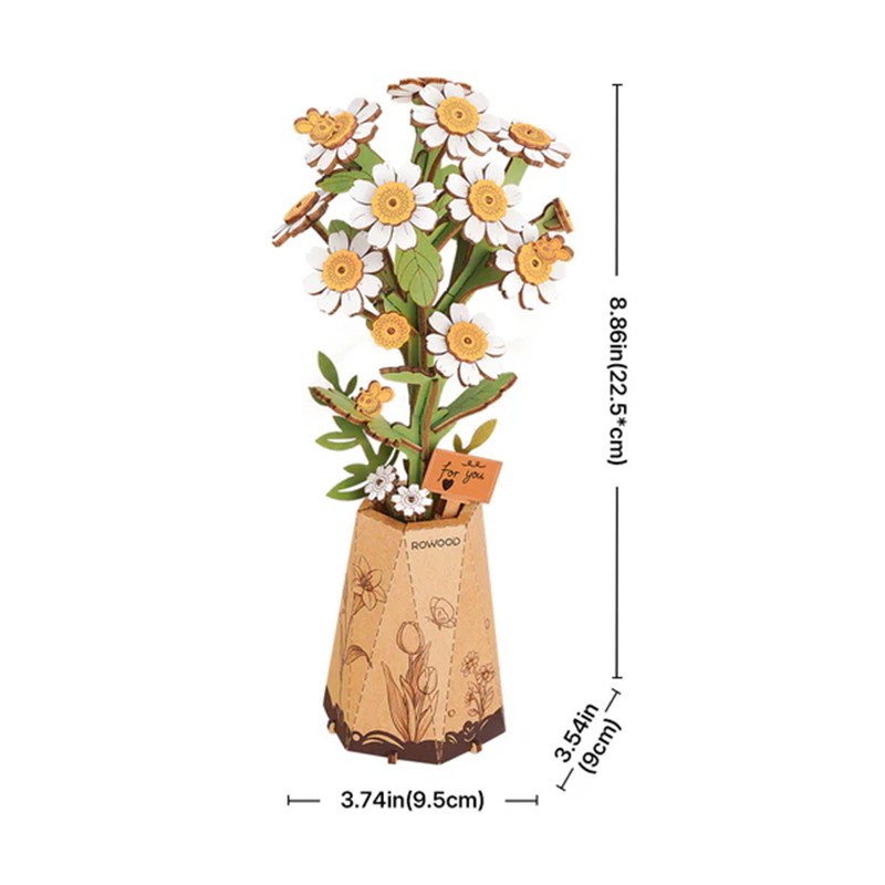 Rowood TW061 Papatya Çiçeği Chamomile DIY Minyatür Maket Model Seti Ahşap 3D Wooden Puzzle Model Kit Ahşap Maket Dekoratif Hobi Seti