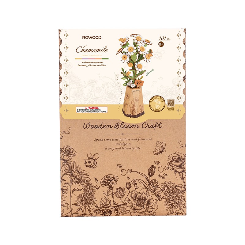 Rowood TW061 Papatya Çiçeği Chamomile DIY Minyatür Maket Model Seti Ahşap 3D Wooden Puzzle Model Kit Ahşap Maket Dekoratif Hobi Seti
