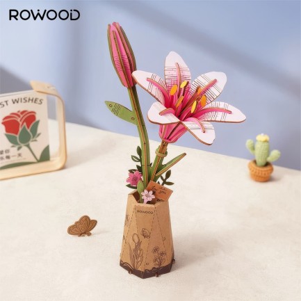 Rowood TW071 Pink Lily 3D Wooden Puzzle - Thumbnail