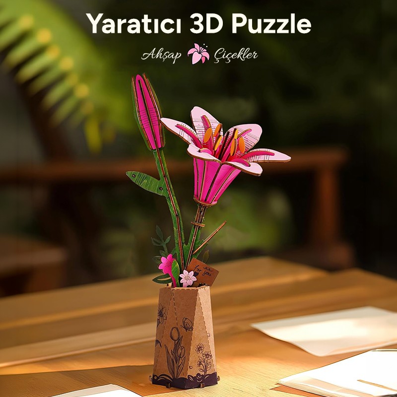 Rowood TW071 Pink Lily 3D Wooden Puzzle