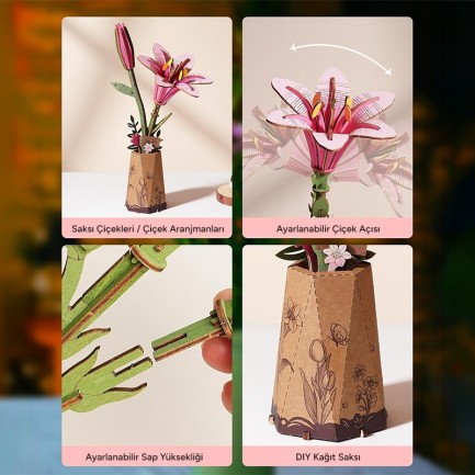 Rowood TW071 Pink Lily 3D Wooden Puzzle - Thumbnail