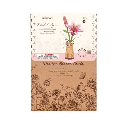 Rowood TW071 Pink Lily 3D Wooden Puzzle - Thumbnail