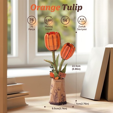 Rowood TW081 Lale Çiçeği (Orange Tulip) DIY Minyatür Maket Model Seti Ahşap 3D Wooden Puzzle 3D Model Kit Ahşap Maket Dekoratif Hobi Seti - Thumbnail