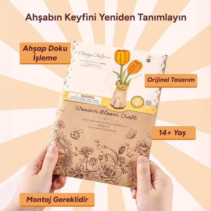 Rowood TW081 Lale Çiçeği (Orange Tulip) DIY Minyatür Maket Model Seti Ahşap 3D Wooden Puzzle 3D Model Kit Ahşap Maket Dekoratif Hobi Seti