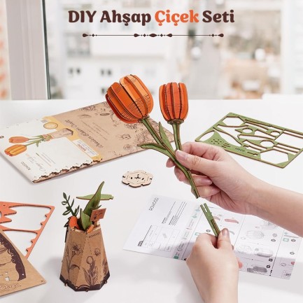Rowood TW081 Lale Çiçeği (Orange Tulip) DIY Minyatür Maket Model Seti Ahşap 3D Wooden Puzzle 3D Model Kit Ahşap Maket Dekoratif Hobi Seti - Thumbnail