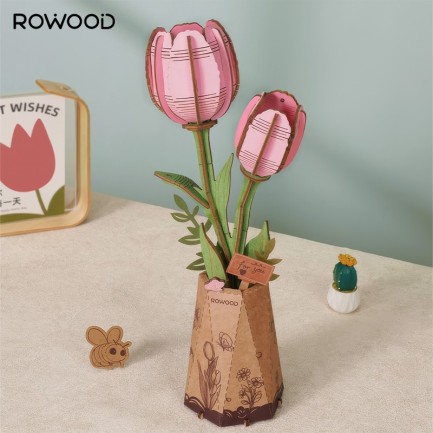 Rowood - Rowood TW082 Pink Tulip 3D Wooden Puzzle