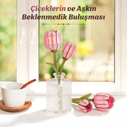 Rowood TW082 Pembe Lale Çiçek (Pink Tulip) DIY Minyatür Maket Model Ahşap 3D Wooden Puzzle Model Kit Ahşap Maket Dekoratif Hobi Seti - Thumbnail