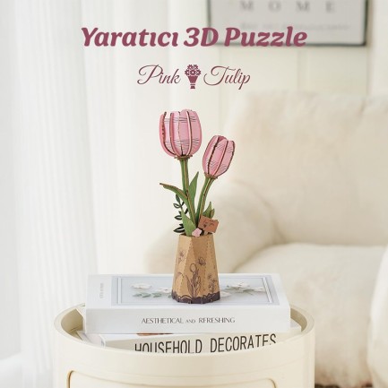 Rowood TW082 Pembe Lale Çiçek (Pink Tulip) DIY Minyatür Maket Model Ahşap 3D Wooden Puzzle Model Kit Ahşap Maket Dekoratif Hobi Seti - Thumbnail