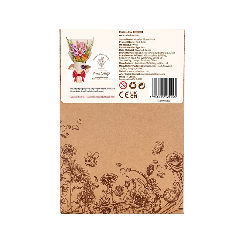 Rowood TW082 Pembe Lale Çiçek (Pink Tulip) DIY Minyatür Maket Model Ahşap 3D Wooden Puzzle Model Kit Ahşap Maket Dekoratif Hobi Seti