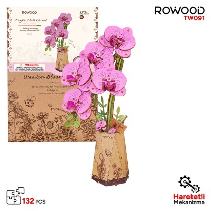 Rowood - Rowood TW091 Orkide Çiçeği Purple Moth Orchid DIY Minyatür Maket Model Set Ahşap 3D Wooden Puzzle Model Kit Ahşap Maket Dekoratif Hobi Seti
