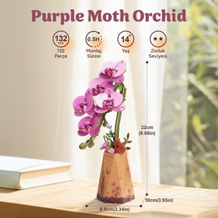Rowood TW091 Orkide Çiçeği Purple Moth Orchid DIY Minyatür Maket Model Set Ahşap 3D Wooden Puzzle Model Kit Ahşap Maket Dekoratif Hobi Seti - Thumbnail