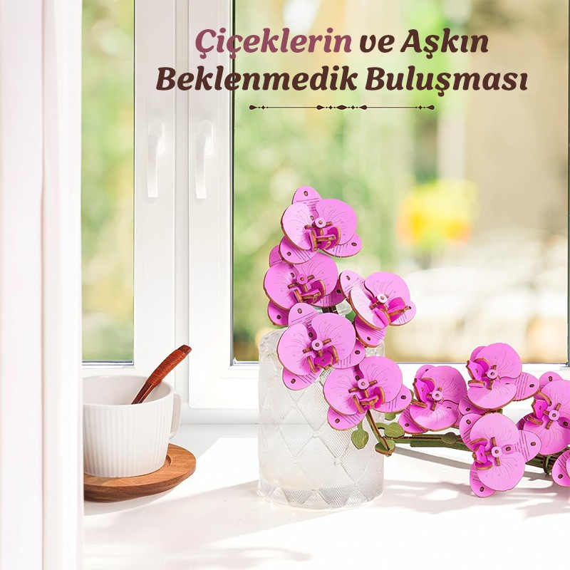 Rowood TW091 Orkide Çiçeği Purple Moth Orchid DIY Minyatür Maket Model Set Ahşap 3D Wooden Puzzle Model Kit Ahşap Maket Dekoratif Hobi Seti