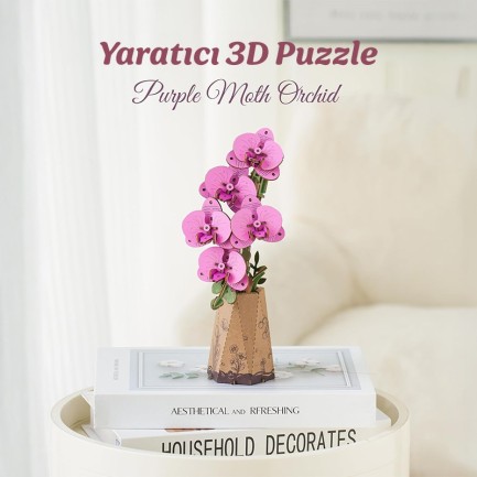 Rowood TW091 Orkide Çiçeği Purple Moth Orchid DIY Minyatür Maket Model Set Ahşap 3D Wooden Puzzle Model Kit Ahşap Maket Dekoratif Hobi Seti - Thumbnail