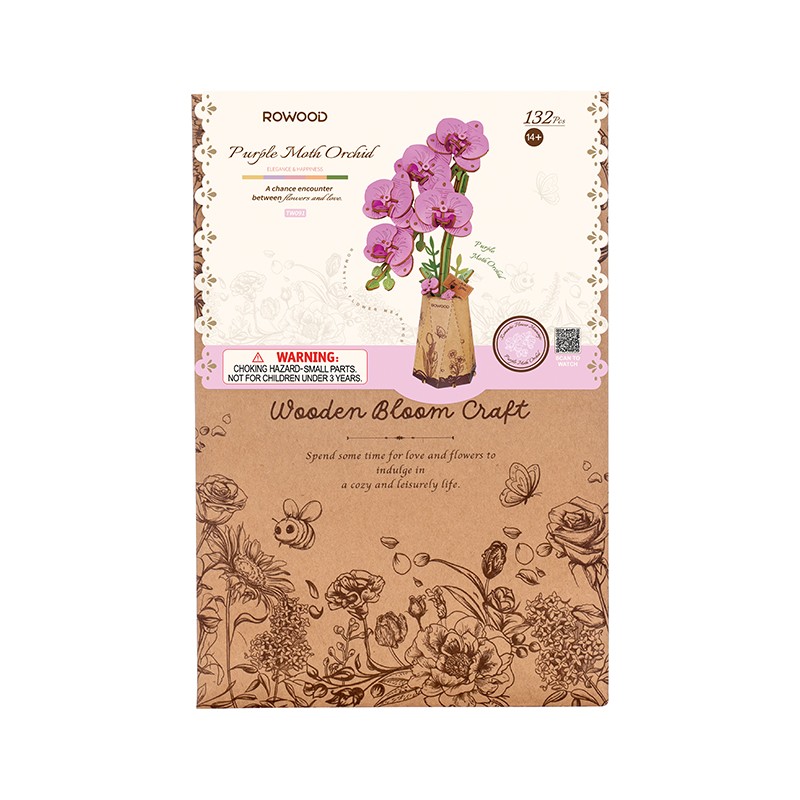 Rowood TW091 Orkide Çiçeği Purple Moth Orchid DIY Minyatür Maket Model Set Ahşap 3D Wooden Puzzle Model Kit Ahşap Maket Dekoratif Hobi Seti