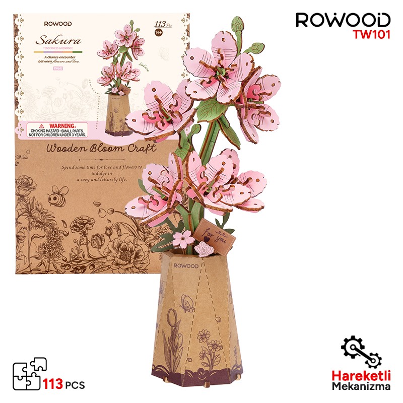 Rowood TW101 Kiraz Çiçeği (Sakura) DIY Minyatür Maket Model Seti Ahşap 3D Wooden Puzzle 3D Model Kit Ahşap Maket Dekoratif Hobi Seti